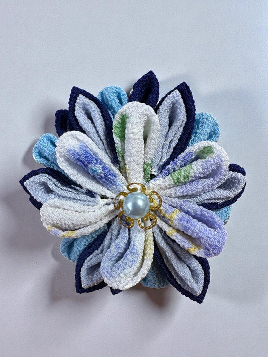 Azure Blossom – Tsumami Zaiku Dual Clip & Brooch