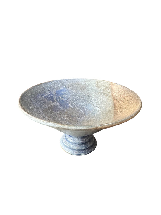 Kasama Kiln Pedestal Kokedama Saucer – Blue Ash Glaze (143mm)