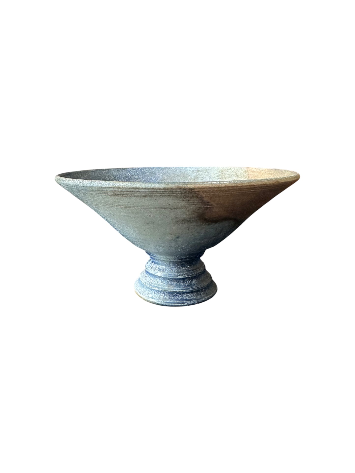 Kasama Kiln Pedestal Kokedama Saucer – Blue Ash Glaze (143mm)