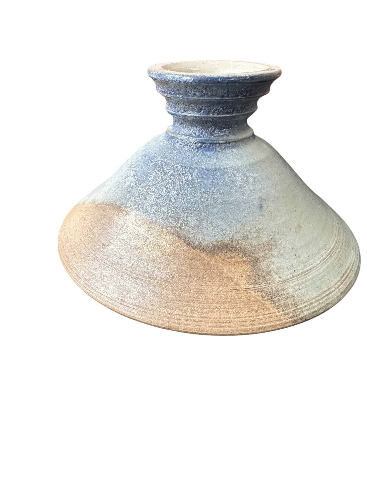 Kasama Kiln Pedestal Kokedama Saucer – Blue Ash Glaze (143mm)