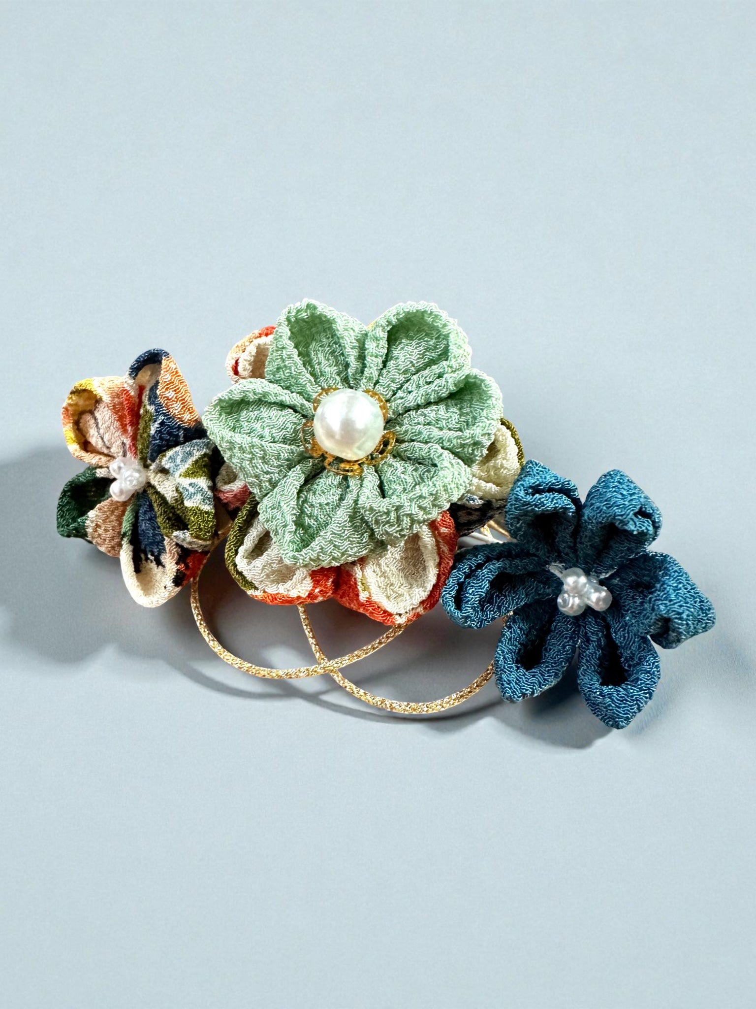 Harmony Trio – Tsumami Zaiku Flower Clip & Brooch – Kodama Forest