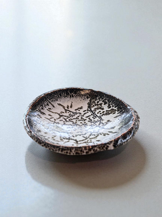 Handcrafted Japanese Stoneware Saucer – Black & White Speckled Glaze