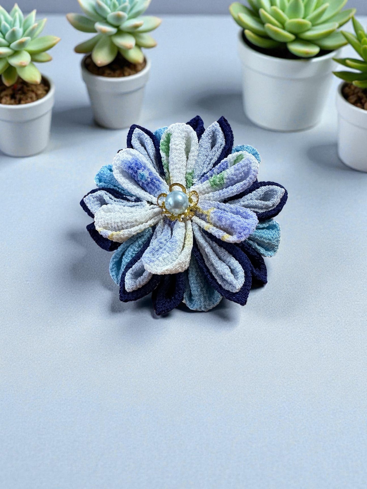 Azure Blossom – Tsumami Zaiku Dual Clip & Brooch