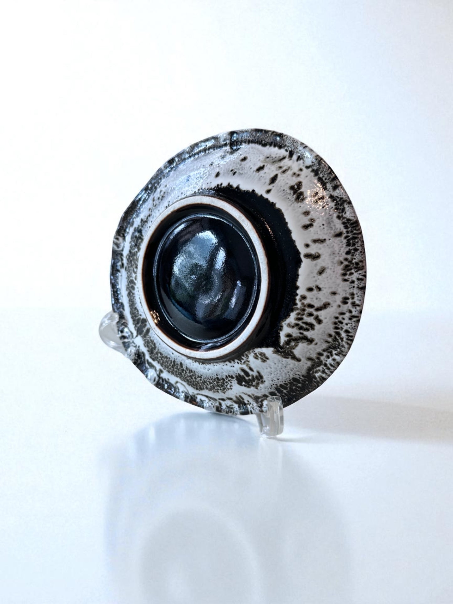 Handcrafted Japanese Stoneware Saucer – Black & White Speckled Glaze