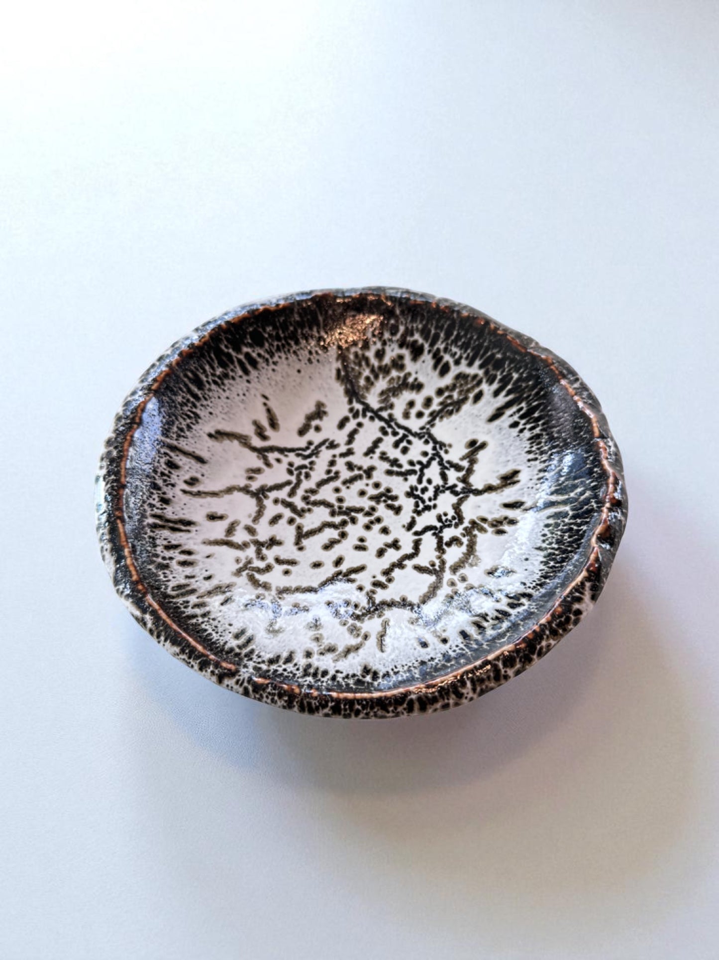 Handcrafted Japanese Stoneware Saucer – Black & White Speckled Glaze